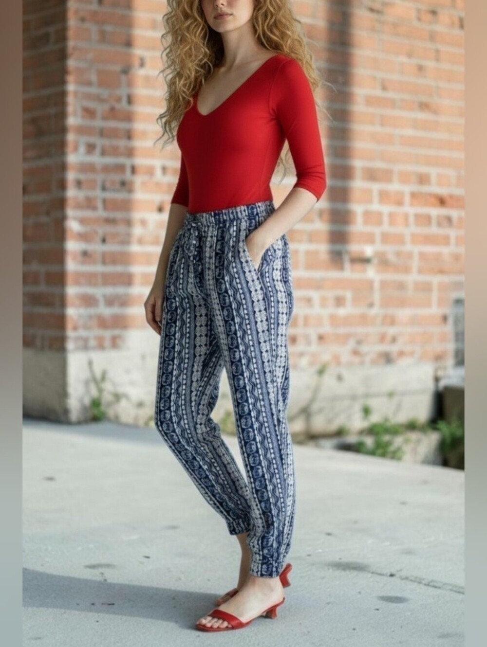 Bluenote Loose Fit Drawstring Tapered Ankle Side Pocket Pants Women's Size M